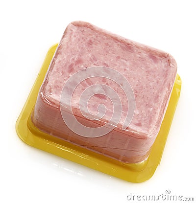 Sliced Cooked Ham In Plastic Package Stock Photo