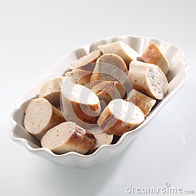 Sliced cooked spicy sausage Stock Photo