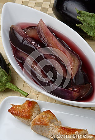 Sliced eggplant in marinade Stock Photo