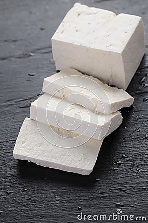 Sliced feta cheese Stock Photo