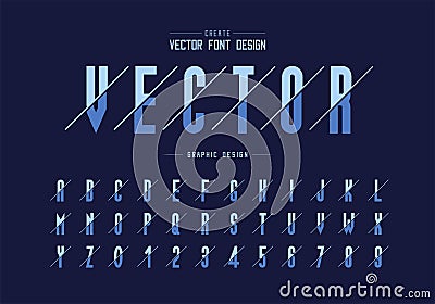 Sliced font and alphabet vector, Tall typeface letter and number design, Graphic text on background Vector Illustration