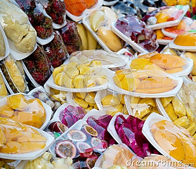 Sliced fresh fruits Stock Photo