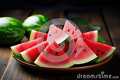 Sliced Fresh Watermelon the Table. AI Generated Stock Photo