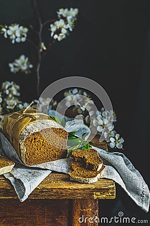Sliced freshly baked rye handmade breads Stock Photo