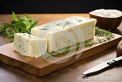 sliced freshly made soap loaf on a board Stock Photo