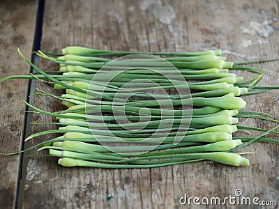 Sliced garlic sticks are very tender and delicious Stock Photo