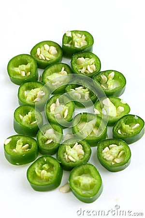 Sliced green chilies Stock Photo