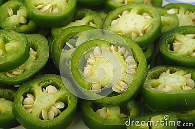 Sliced green jalapeno peppers Stock Photo