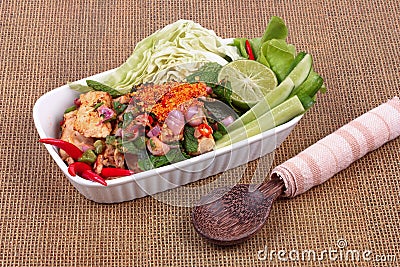Sliced grilled beef salad , Laab Num Tok in Thai. Stock Photo