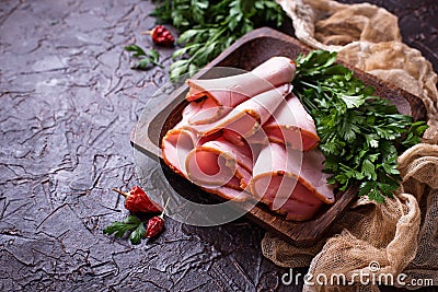 Sliced ham with spices Stock Photo