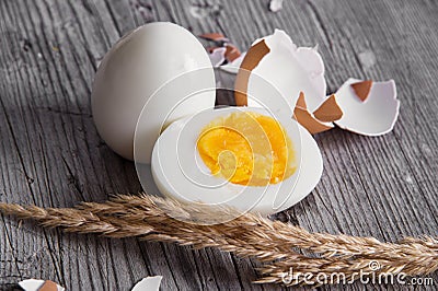 Sliced hard boiled eggs Stock Photo