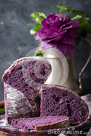 Sliced home made purple bread close up Stock Photo