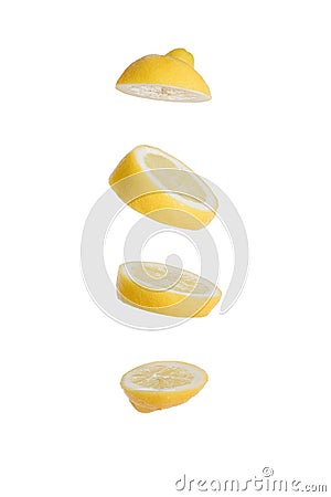 Sliced lemon isolated on white background floating in air Stock Photo