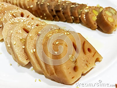 Asian style lotus root with green bean Stock Photo