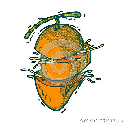 Sliced mango. hand draw technique. full color Vector Illustration