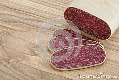 Sliced meat sausage salami Stock Photo