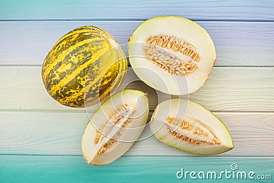 sliced melon on wood Stock Photo