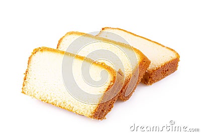 Sliced moist butter cake isolated on white background Stock Photo