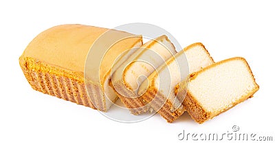 Sliced moist butter cake isolated on white background Stock Photo