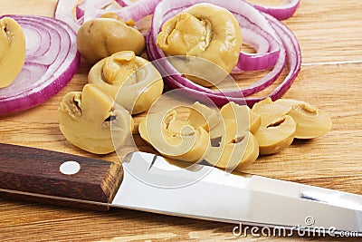 Sliced mushrooms and onions Stock Photo