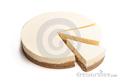 Sliced new york style cheesecake isolated on white Stock Photo