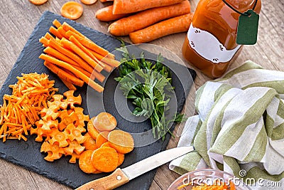 Sliced nutrient organic raw carrot top view Stock Photo