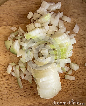 Sliced onion on board ingredients for cooking Stock Photo