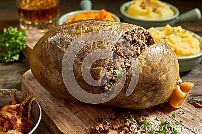 Sliced open cooked Scottish haggis Stock Photo