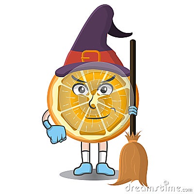 Sliced orange smiley emoticon cartoon witcher halloween, character design Vector Illustration Isolated. Vector Illustration