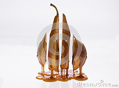 Sliced pear with caramel Stock Photo