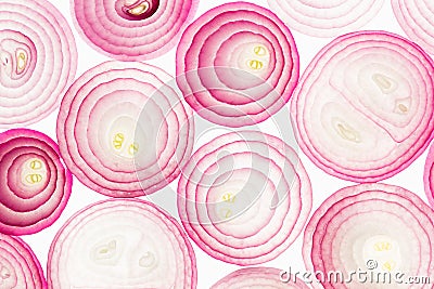 Sliced pink onion. Slices. Pattern. Macro. Texture. Stock Photo