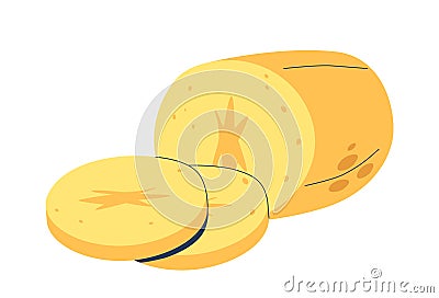 Sliced Raw Potato Rings Are Thin, Circular Cuts Of Uncooked Potato, Offering A Crisp Texture And Earthy Flavor Vector Illustration