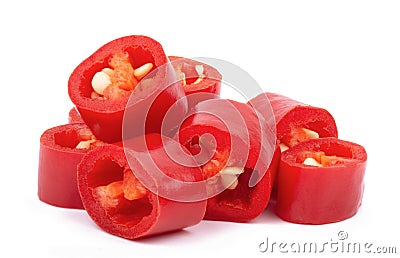 sliced red chilli cayenne pepper isolated on white background Stock Photo