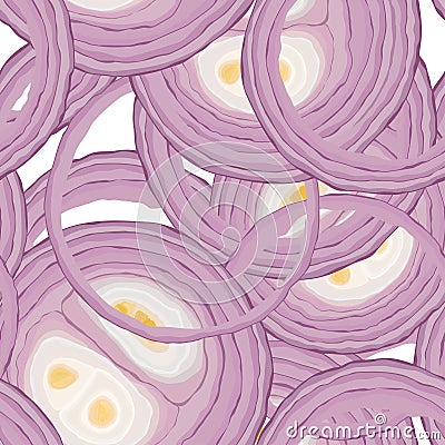 Sliced red onion rings on white background Vector Illustration