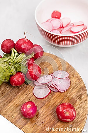 Sliced Red Radishes Salad in the bowl Stock Photo