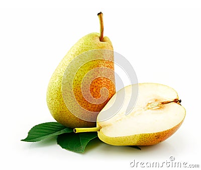 Sliced Ripe Green Pear Isolated on White Stock Photo
