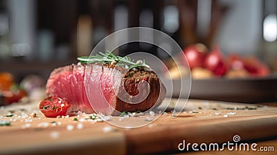 Sliced roast beef with rosemary. AI Generated Stock Photo