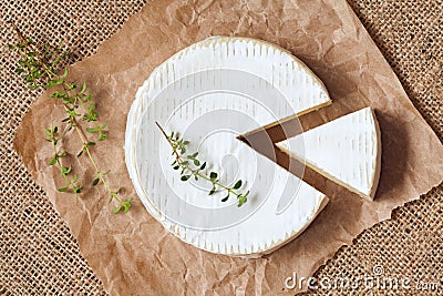 Sliced round camembert cheese traditional milk Stock Photo