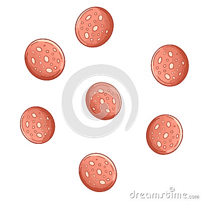 Sliced salami sausage slices for pizza making Vector Illustration