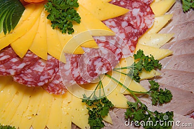 Sliced sausage and cheese Stock Photo