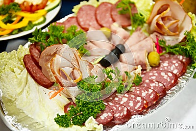 Sliced sausage and meat Stock Photo