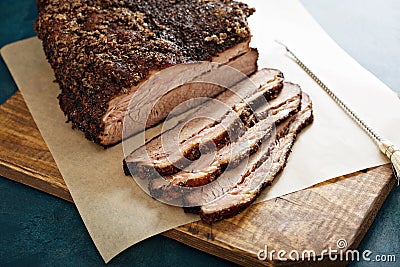 Sliced slowly cooked brisket Stock Photo