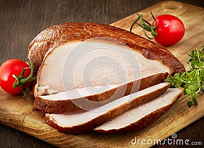 Sliced smoked chicken breast Stock Photo