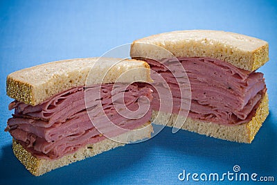 Sliced smoked meat beef sandwich Stock Photo