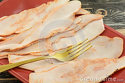 Sliced Smoked Peppercorn Turkey Breast Slices Stock Photo