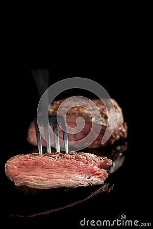 Sliced Steak. Rare Medium. Stock Photo