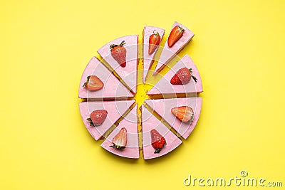 Sliced strawberry cheesecake. Gelatine dessert with strawberry Stock Photo