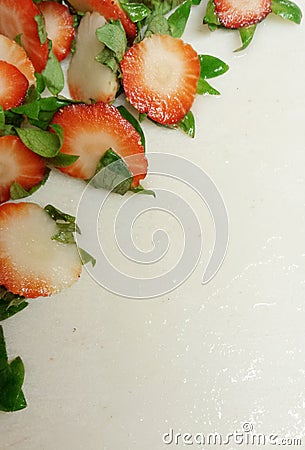 Sliced strawberry tops Stock Photo