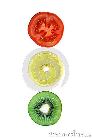 Sliced tomato lemon kiwi Stock Photo