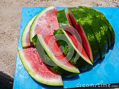 Sliced watermelon on a cutting board Stock Photo